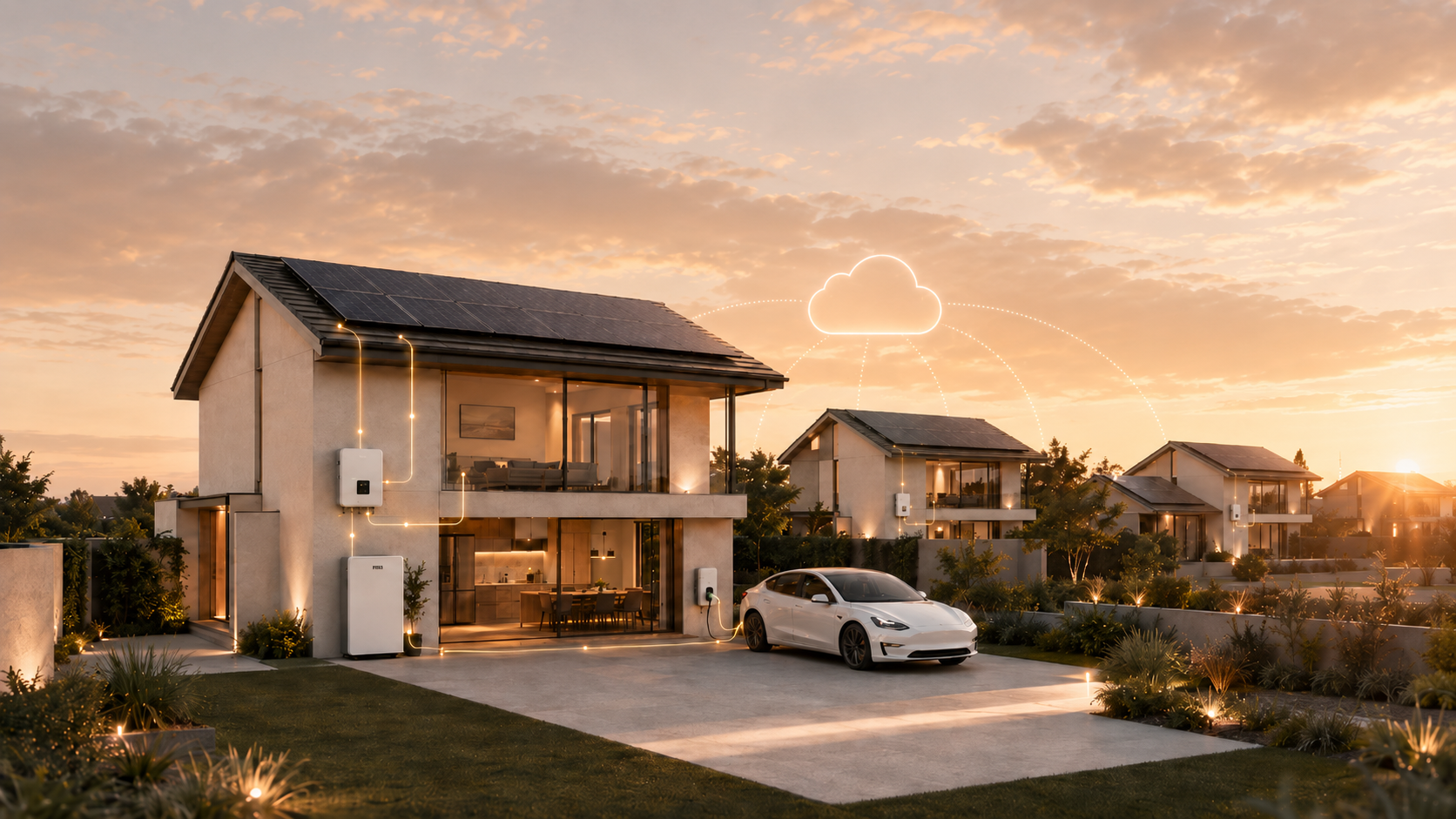 Energy flow interface showing solar, battery, home and grid