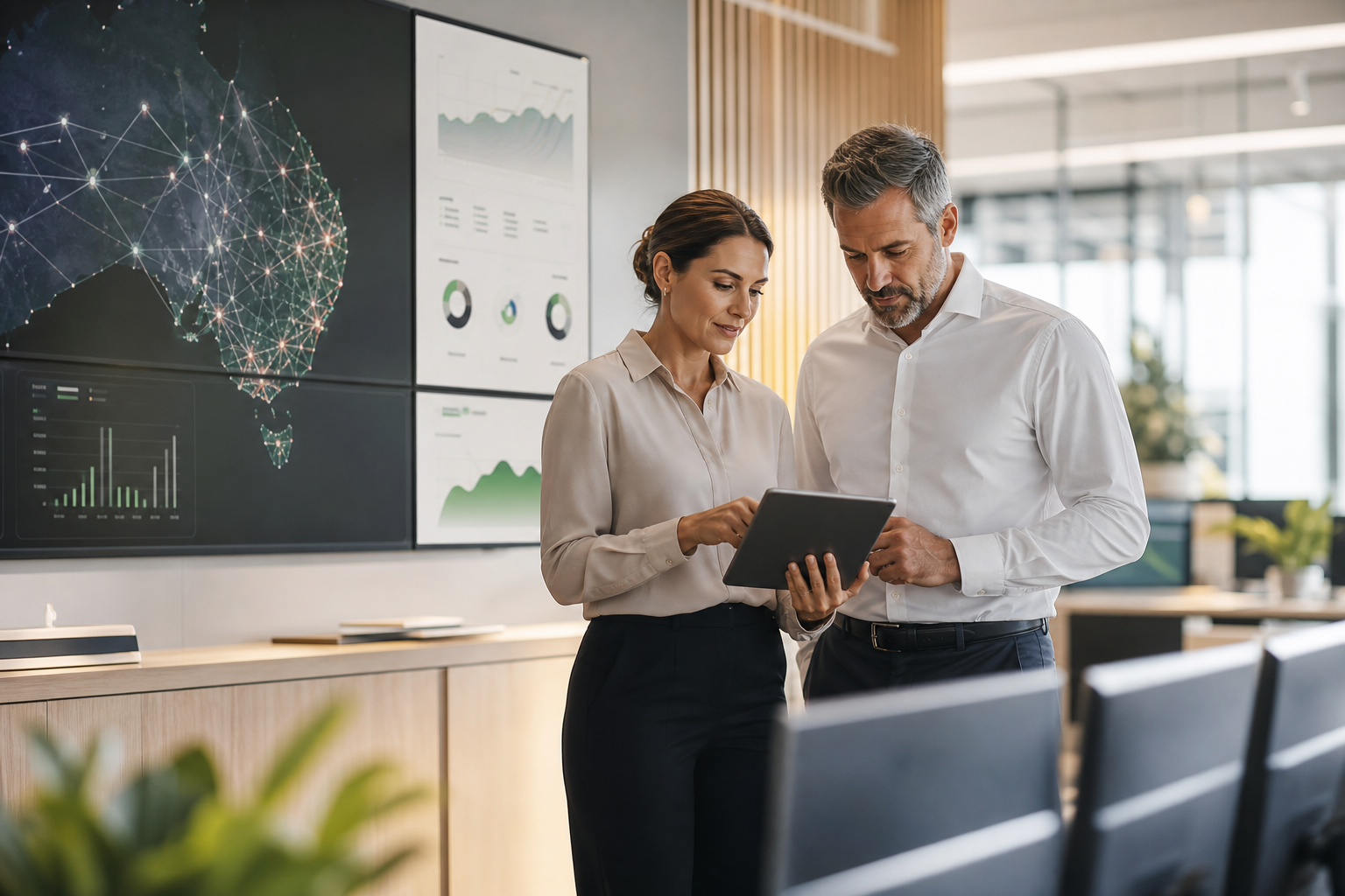 Energy program partners reviewing distributed energy data