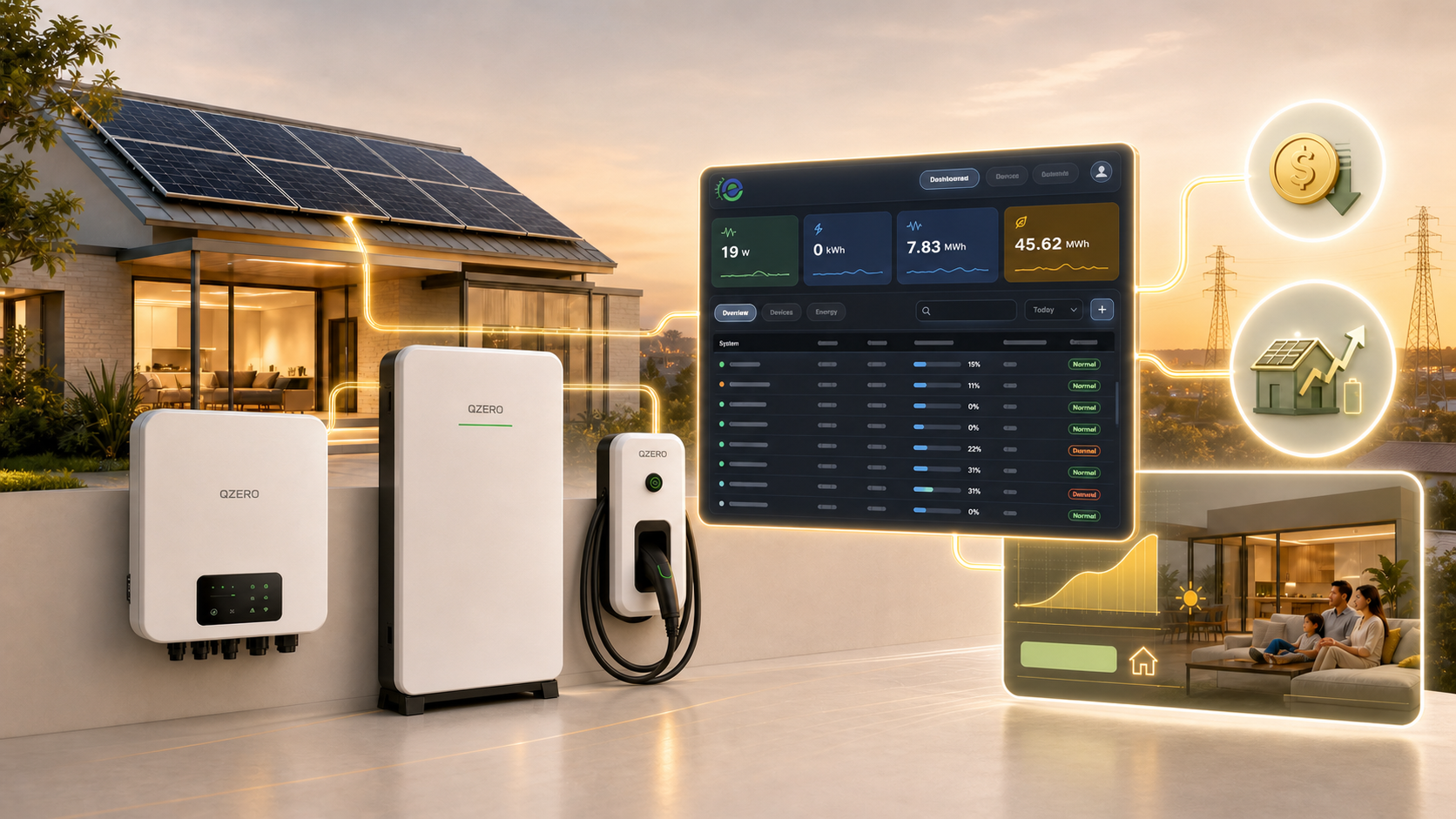 QZERO Smart Inverter, Battery and EV charger connected to the RenewAI platform with solar self-use and lower bill outcomes